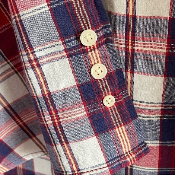 Eddie Bauer Long Sleeve Red Blue White Plaid Large Button Down Shirt - EUC - Picture 5 of 9